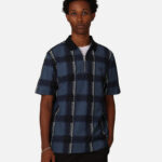 Fred Perry Glitch Tartan Zip Neck Polo Shirt Midnight Blue