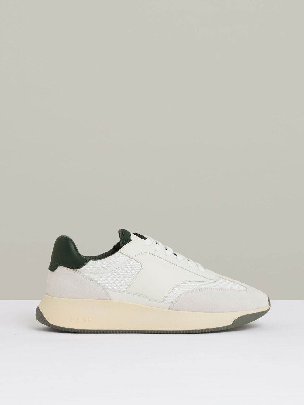 Leather And Suede Running Trainers in Off White/Green