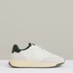 Leather And Suede Running Trainers in Off White/Green