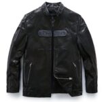 Men's Black 100% Goatskin Embroidered Racer Leather Biker Jacket