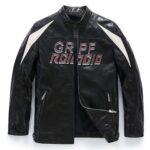 Men's Black Goatskin Patch Leather Racer Bomber Jacket