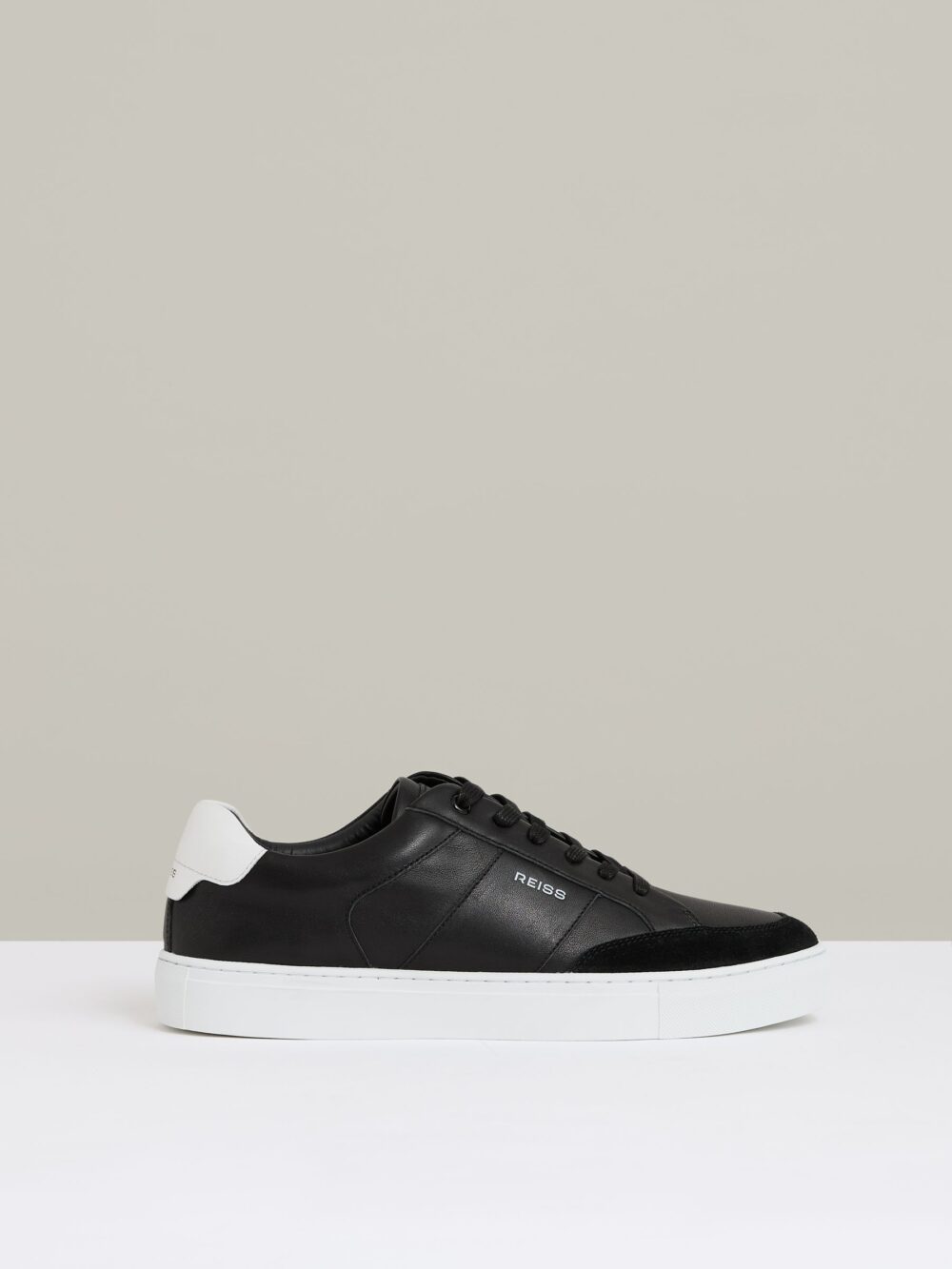 Suede Toe Cap Leather Trainers in Black