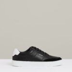 Suede Toe Cap Leather Trainers in Black